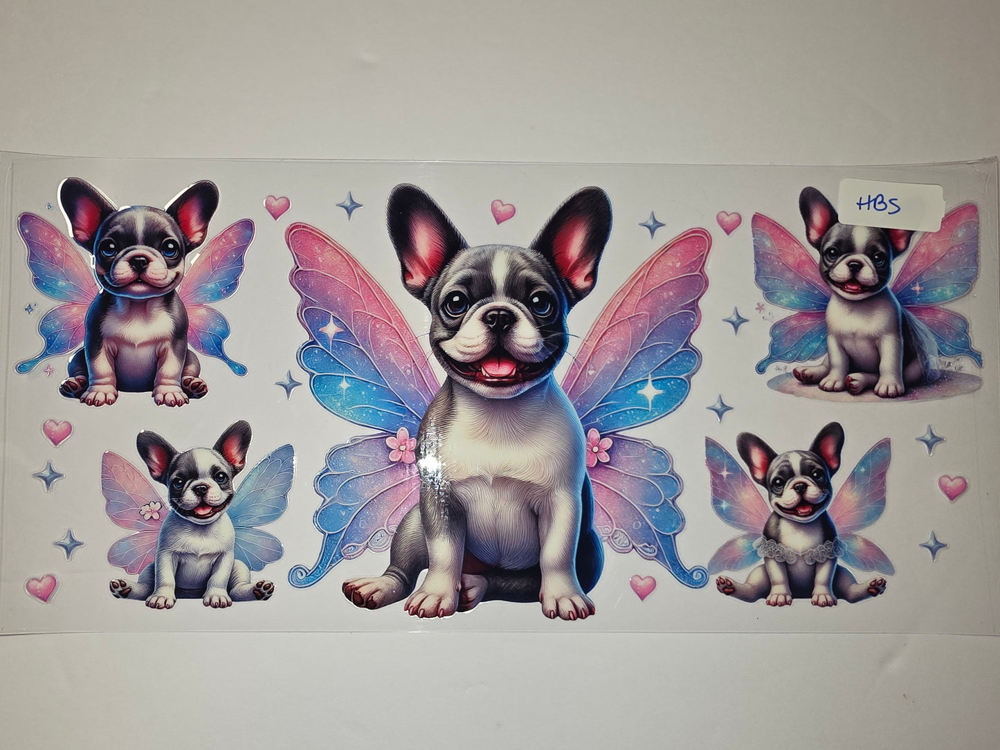 French Bulldog Fairy Wings Tumbler Wrap - Pink Blue Gradient Butterfly Wings, Cute Dog Design