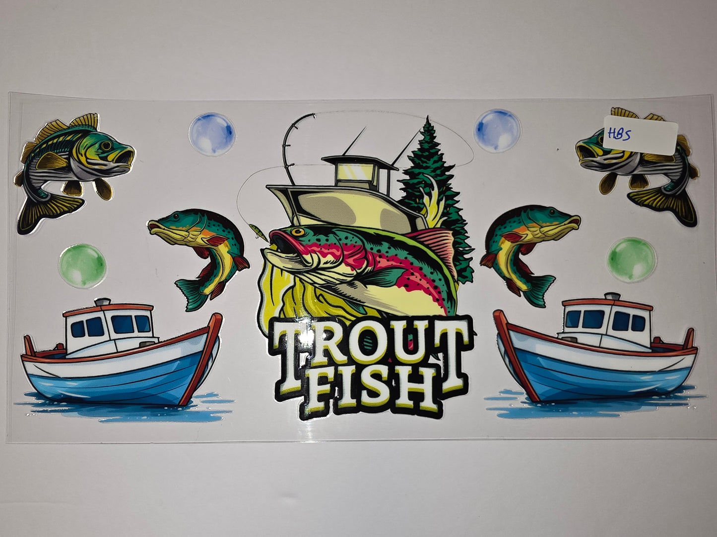 Trout Fishing Boat Tumbler Wrap - Vibrant Fish & Nautical Design