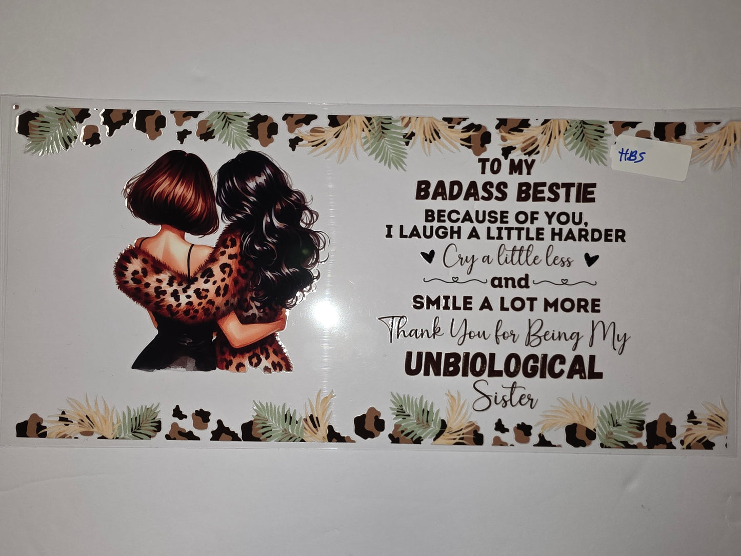 Leopard Print Bestie Tumbler Wrap | "Unbiological Sister" Design | Leopard, Palm Leaves, Boho Style