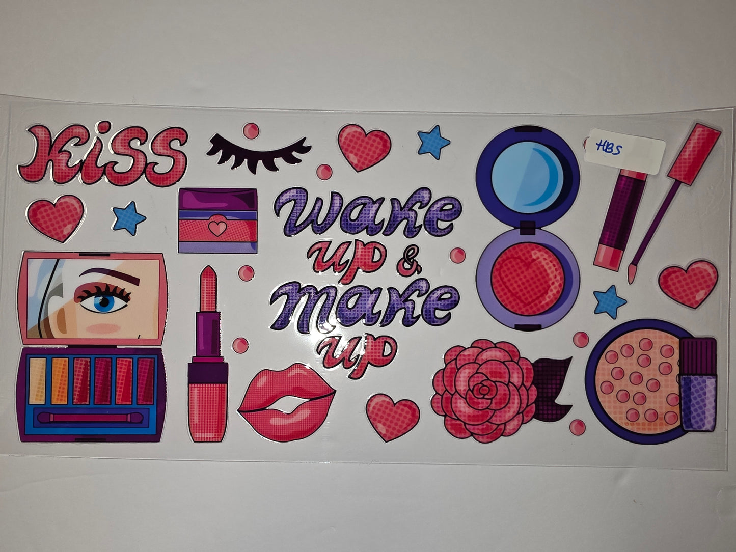 Glam Makeup Tumbler Wrap | Kiss, Wake Up & Make Up Design | Pink, Purple, Blue