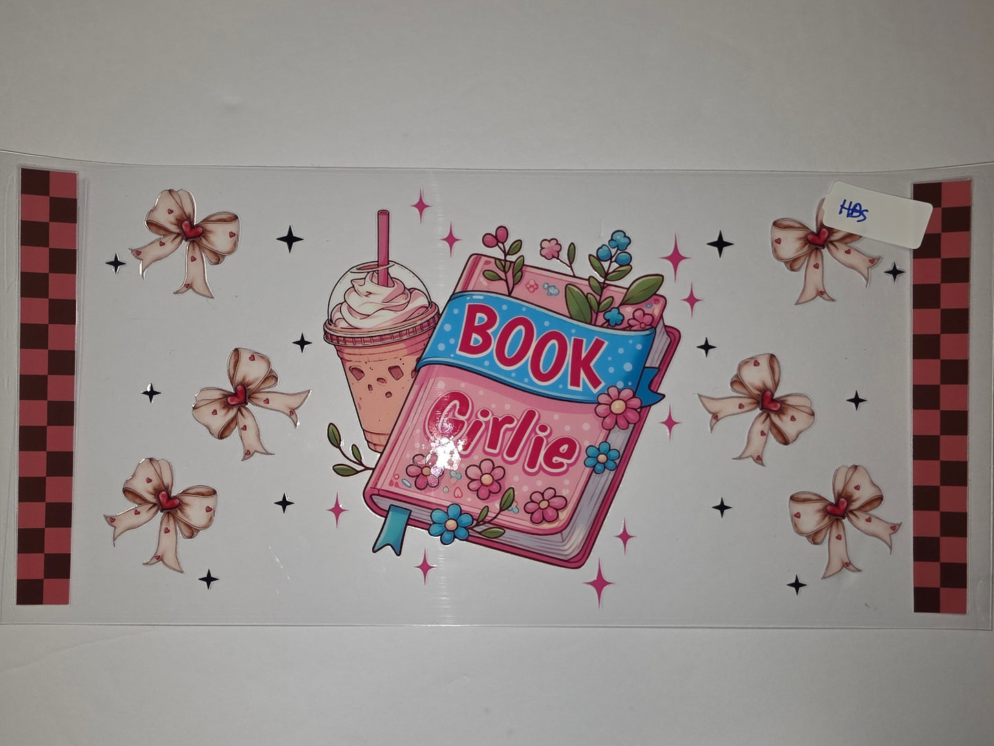 Pink Book "Bookie Girlie" Tumbler Wrap with Bows & Drink Design