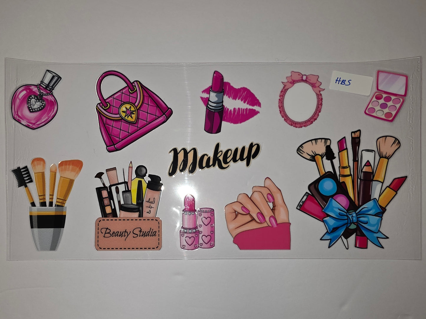 Pink Makeup & Beauty Tumbler Wrap | Lipstick, Purses, Brushes, Perfume Bottle | Glam Design