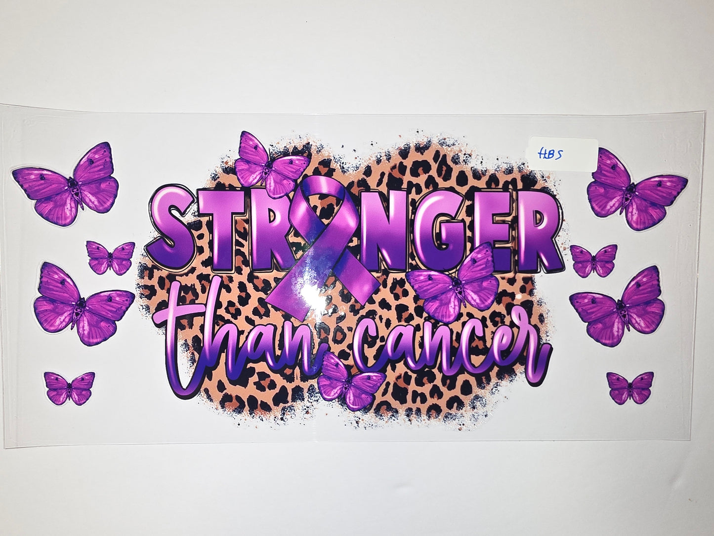 Purple Butterfly Leopard Print "Stronger Than Cancer" Tumbler Wrap - Awareness Design