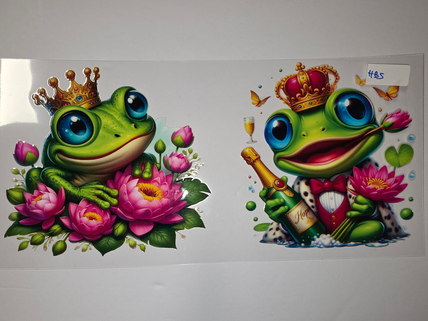 Royal Frog Tumbler Wrap - King & Queen Design with Pink Lotus Flowers & Champagne