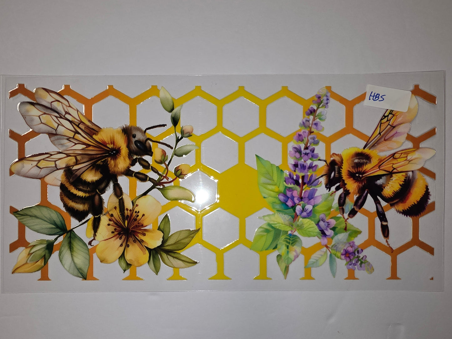 Watercolor Bee & Honeycomb Tumbler Wrap | Yellow, Orange, Purple Floral Design