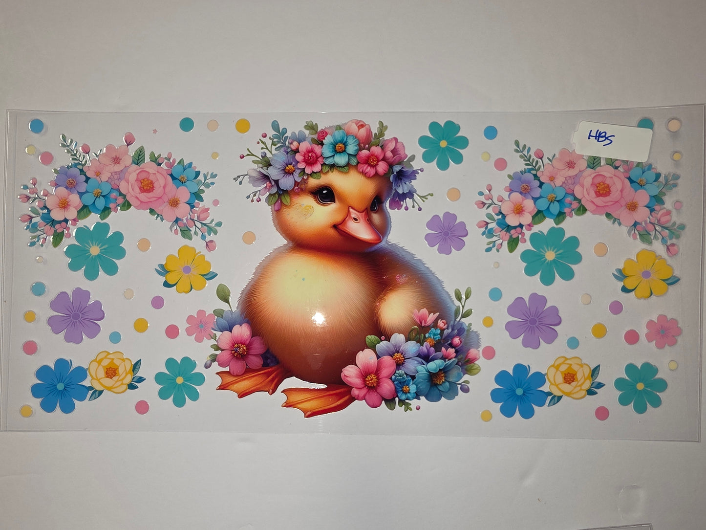 Cute Duckling Floral Wreath Tumbler Wrap - Spring Flowers & Polka Dots