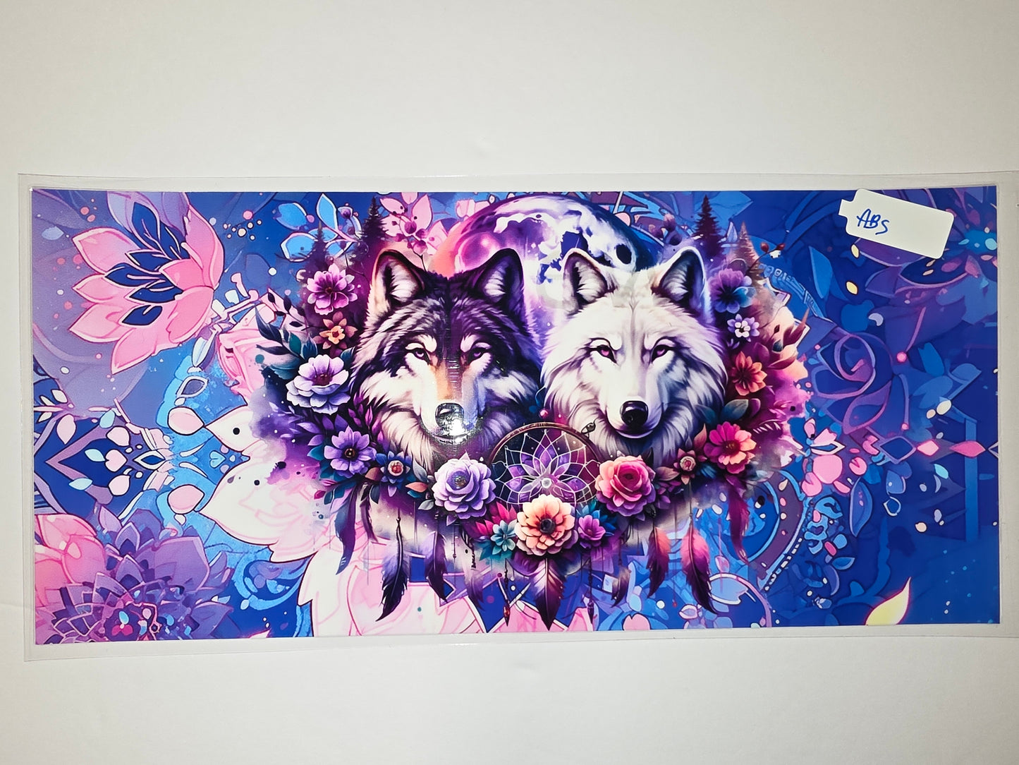 Dreamy Wolf Duo Tumbler Wrap - Purple, Pink, Blue Floral & Moon Design