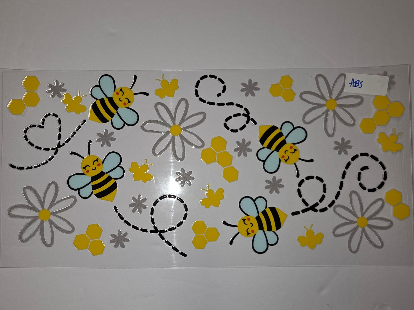 Cute Bumble Bee & Daisy Tumbler Wrap | Yellow, Gray, White | Sublimation Design
