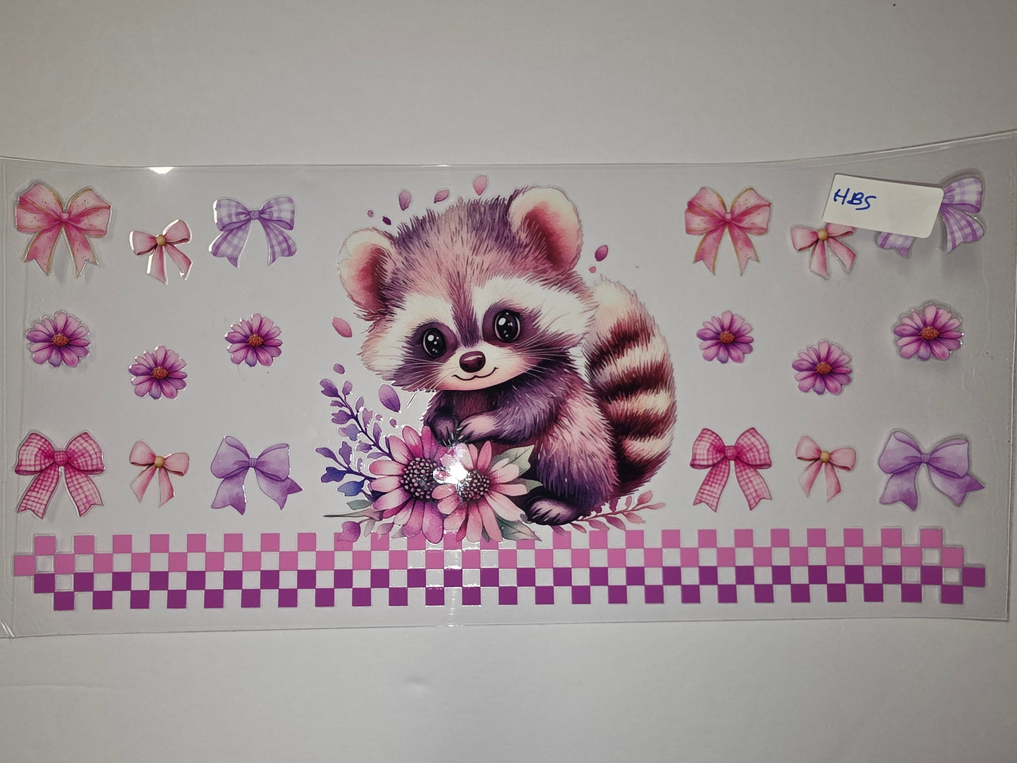 Cute Raccoon & Bows Tumbler Wrap | Pink Purple Floral Drinkware Design