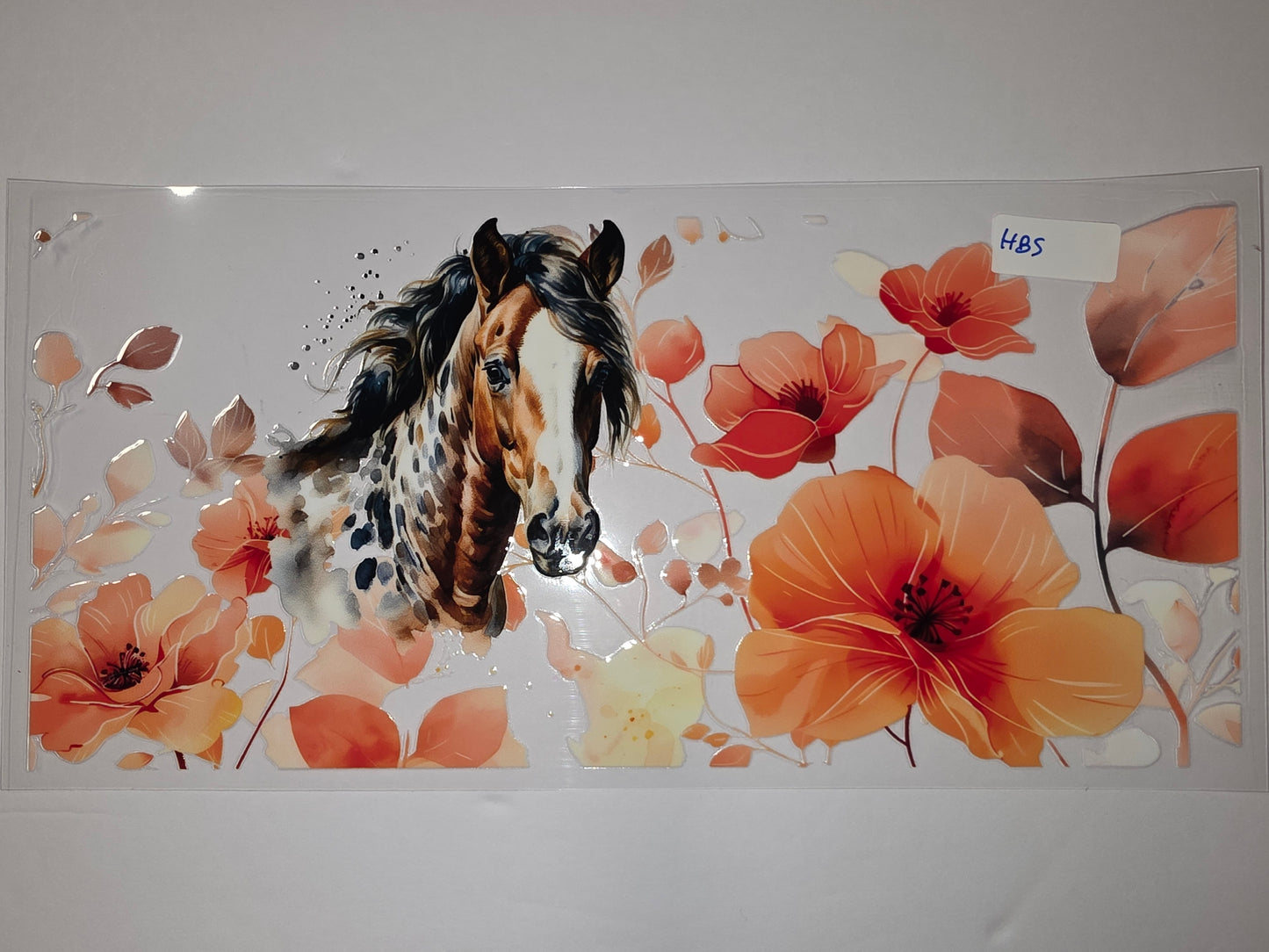 Appaloosa Horse & Orange Floral Tumbler Wrap | Watercolor Horse & Poppy Design