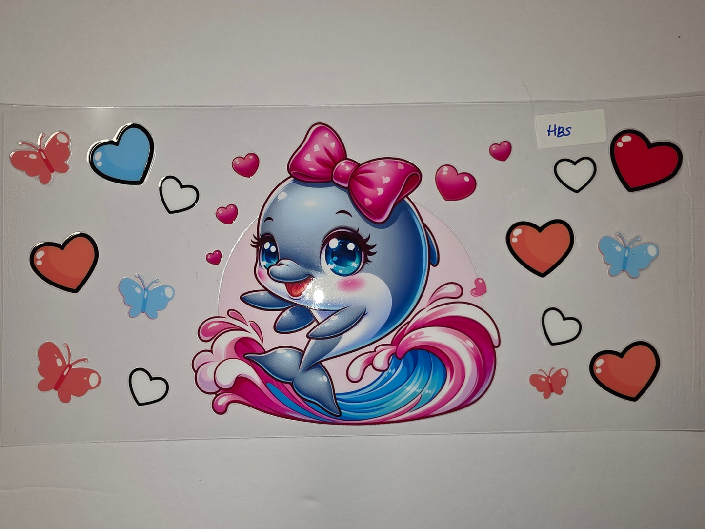 Cute Dolphin with Pink Bow Tumbler Wrap - Kawaii Ocean Animal & Hearts Design