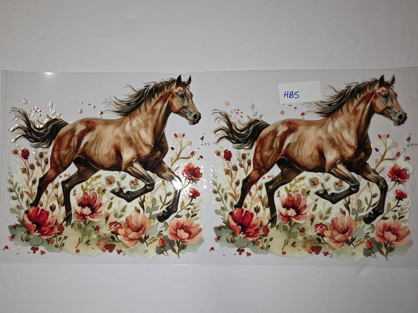 Watercolor Horse & Floral Tumbler Wrap | Brown Horse Running with Red & Pink Flowers | Equestrian Drinkware Design