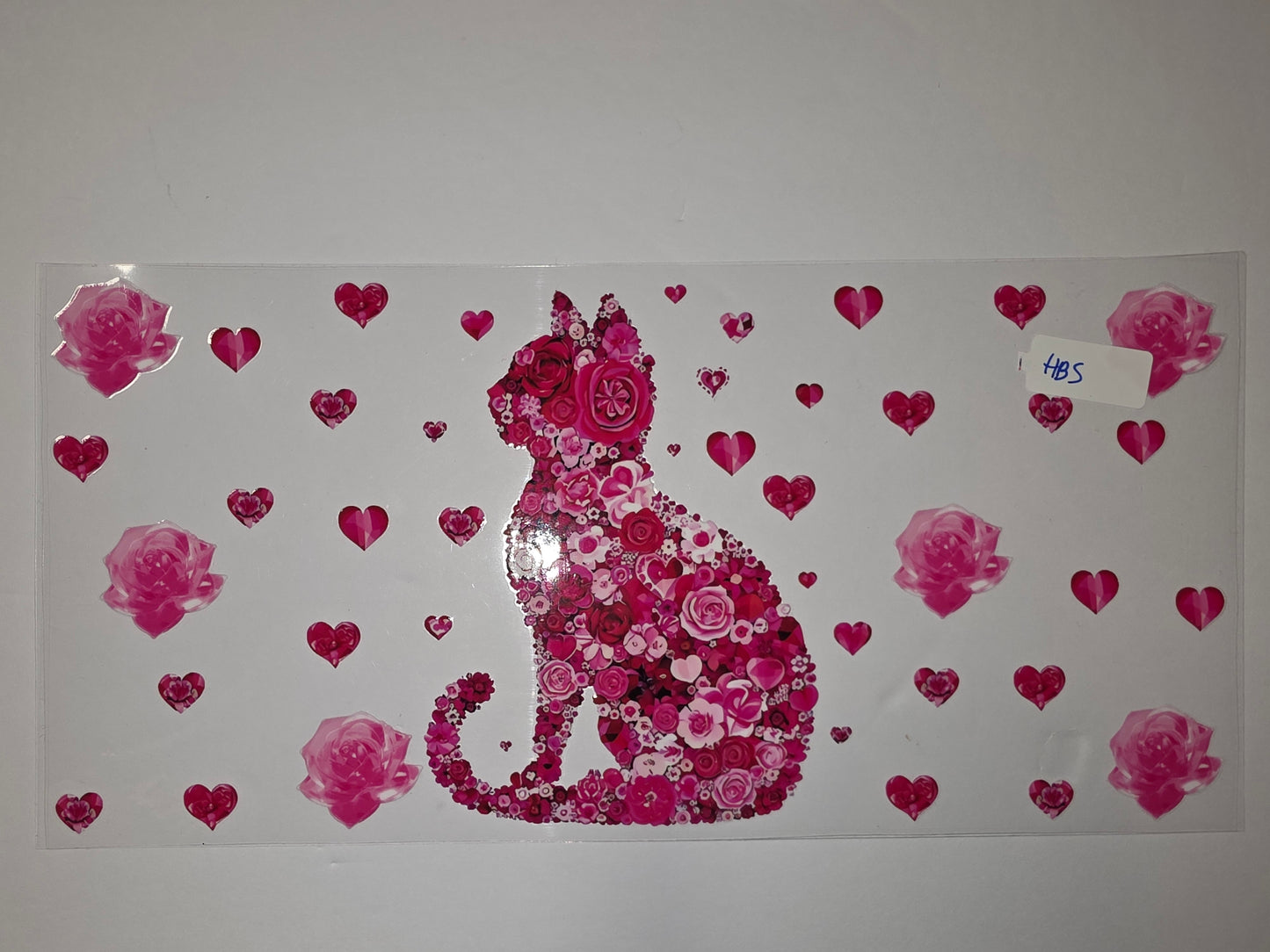 Pink Floral Cat Tumbler Wrap - Rose & Heart Design