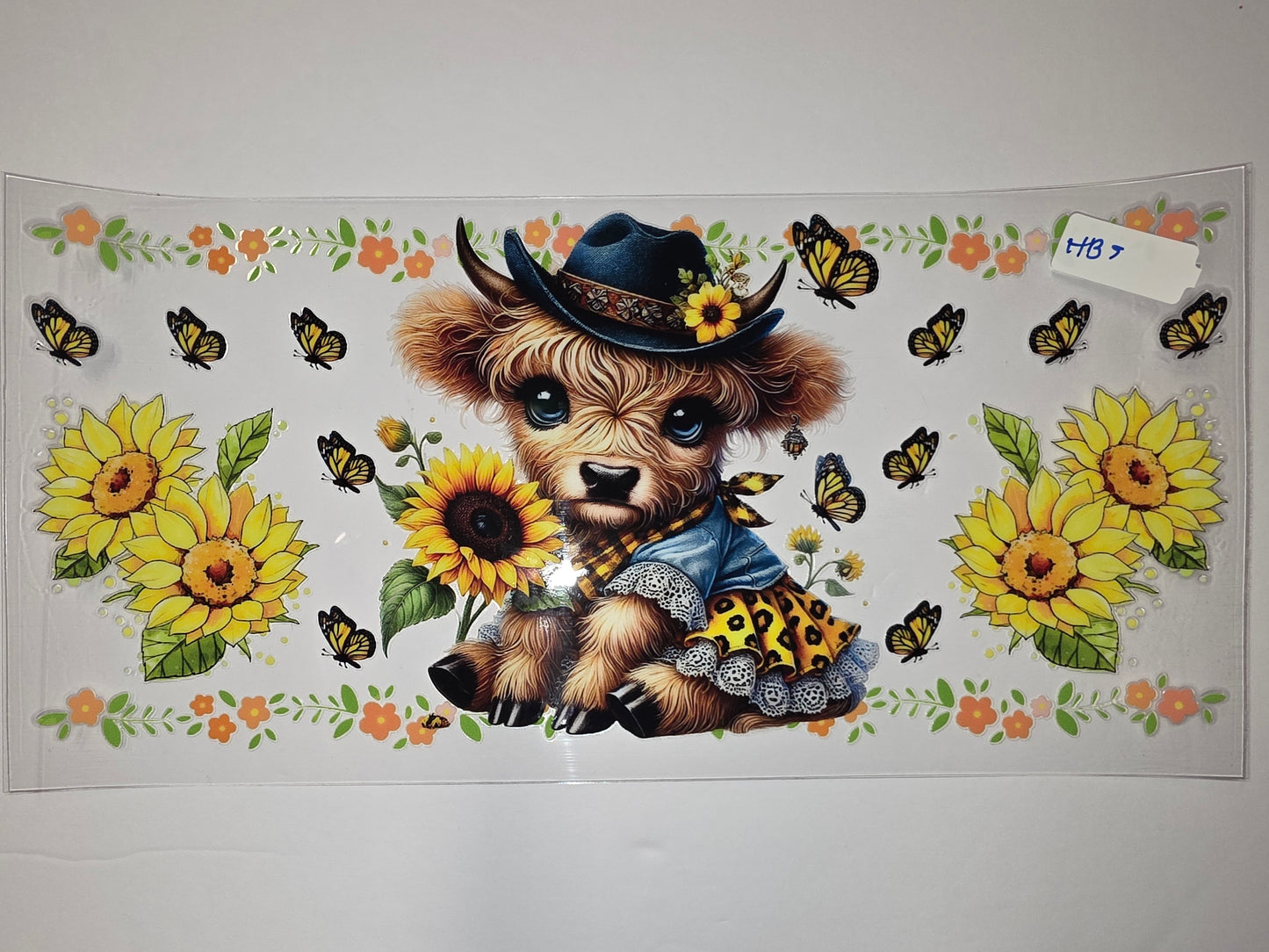 Cute Highland Cow with Sunflowers & Butterflies Tumbler Wrap | Western Farmhouse Drinkware Design
