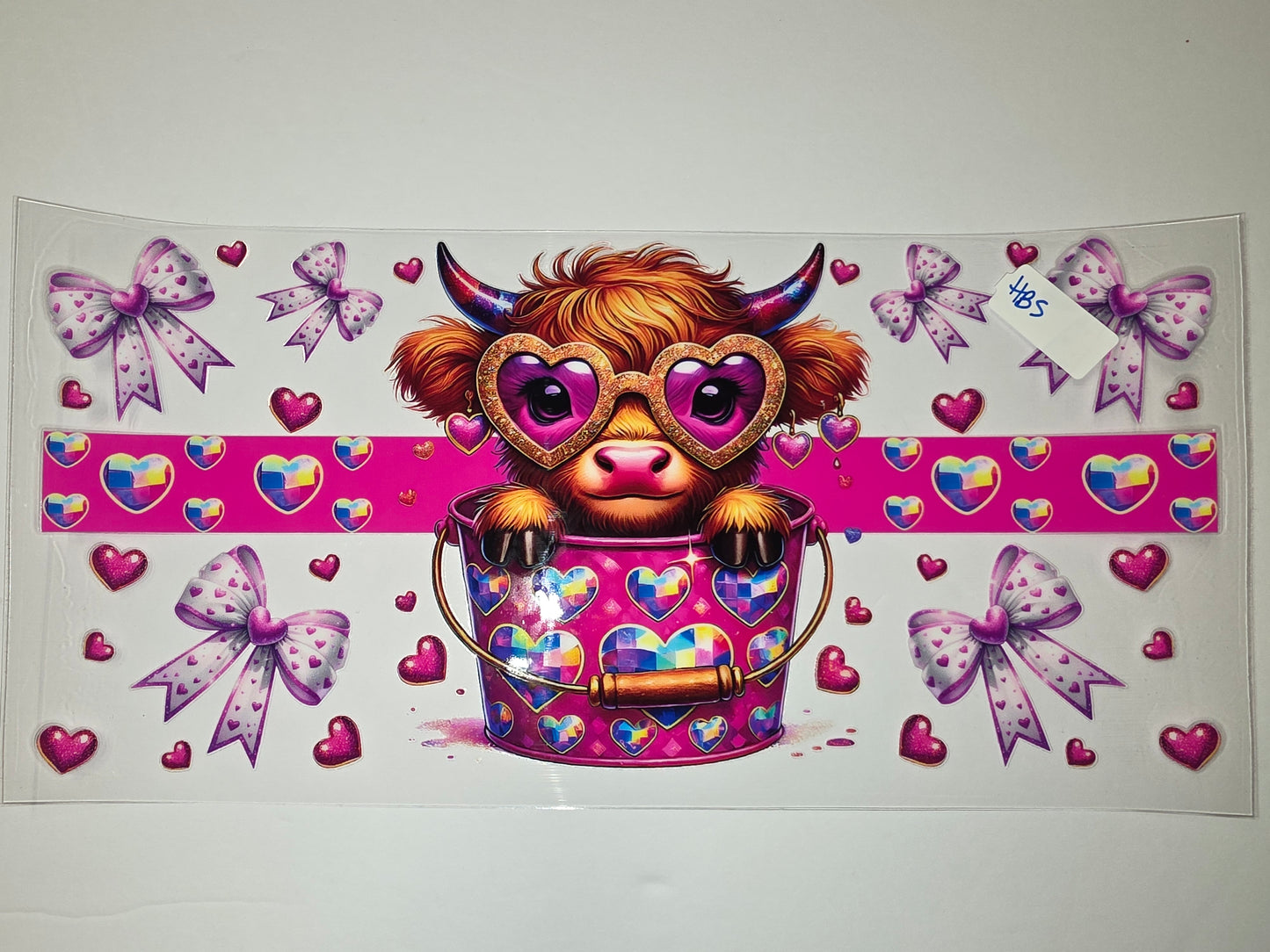 Cute Highland Cow Valentine Tumbler Wrap | Pink Hearts & Bows Design