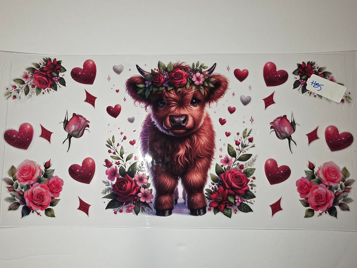 Cute Highland Cow with Flowers & Hearts Tumbler Wrap | Valentine's Day Drinkware Design