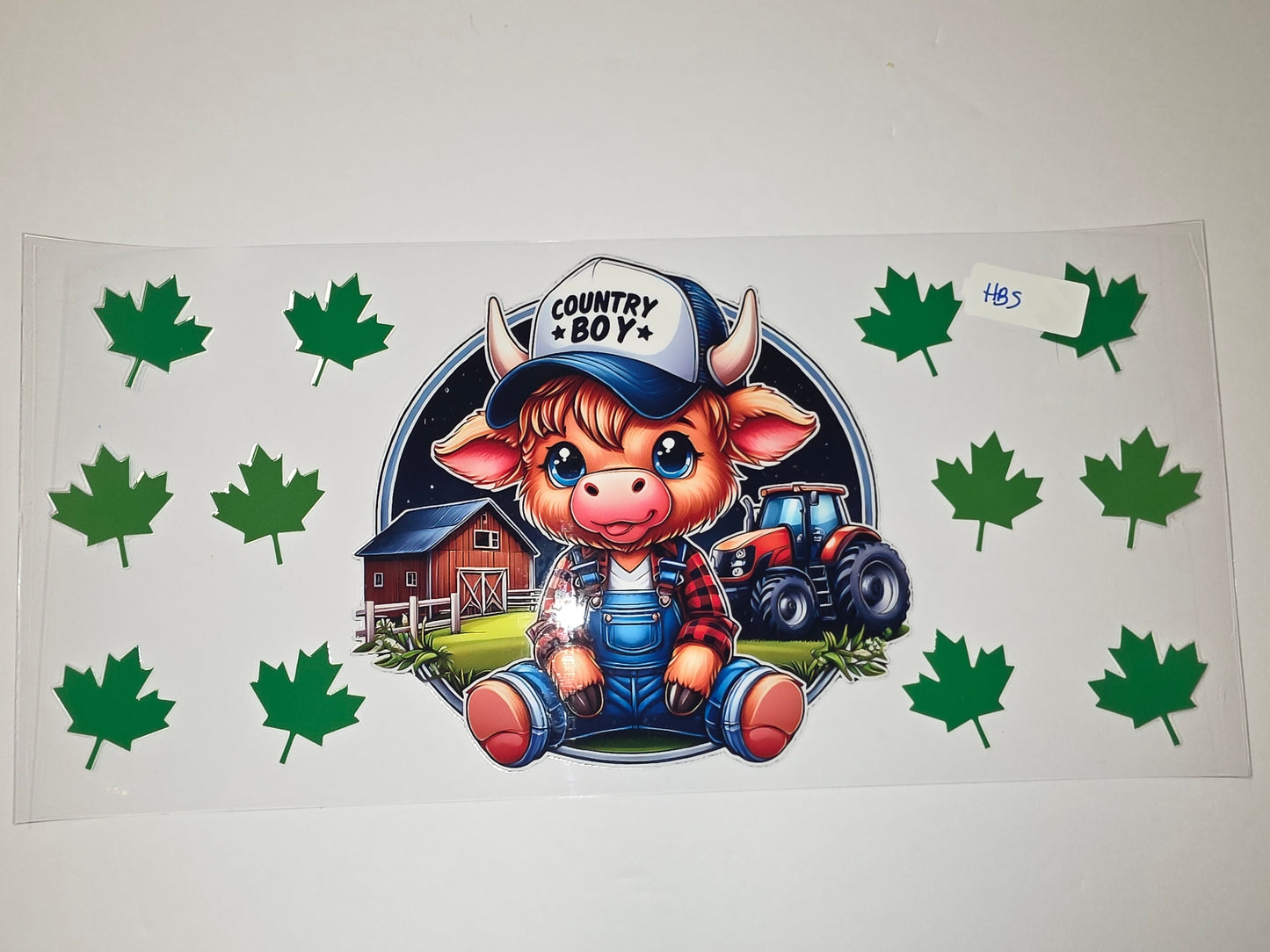Cute Highland Cow "Country Boy" Tractor Farm Tumbler Wrap - Blue & Red Plaid
