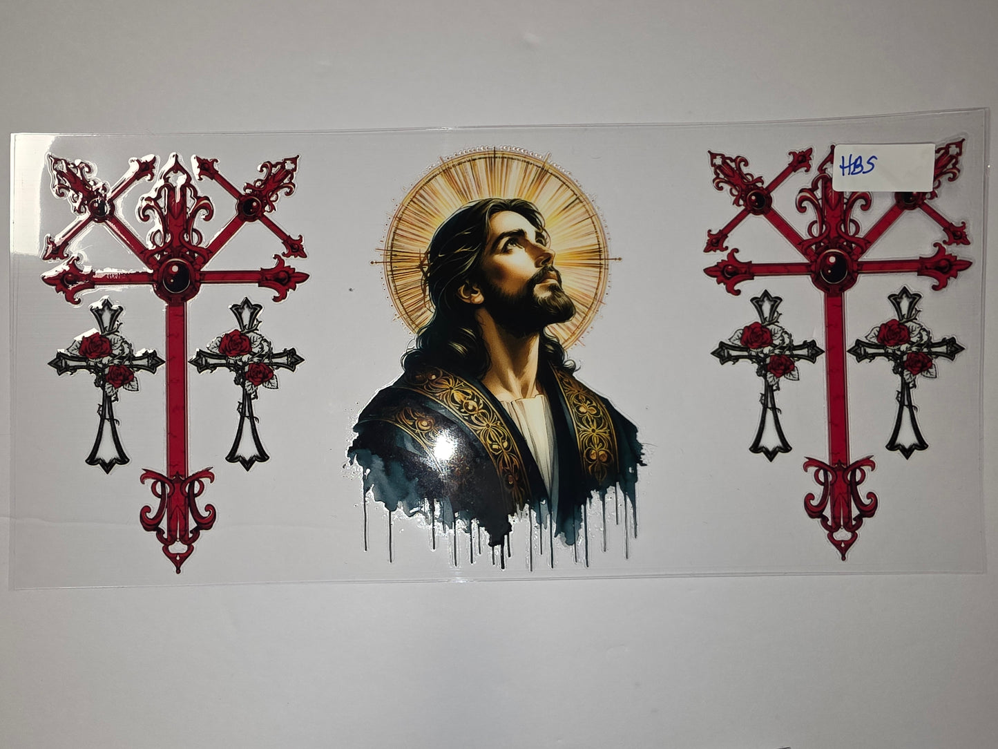 Jesus with Crosses and Roses Tumbler Wrap - Religious Christian Design