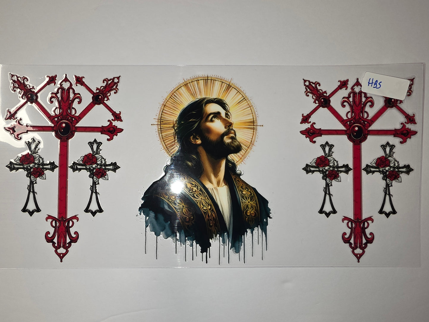 Jesus Christ & Red Rose Cross Tumbler Wrap | Religious Christian Drinkware Design