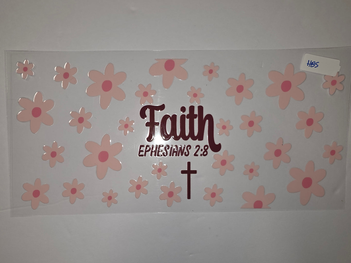 Faith Flower Tumbler Wrap | Pink Daisy & Cross Design | Christian Drinkware Decal