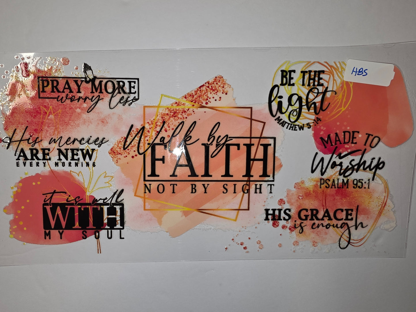 Inspirational Christian Tumbler Wrap - Faith, Worship, Grace - Pink & Orange Watercolor