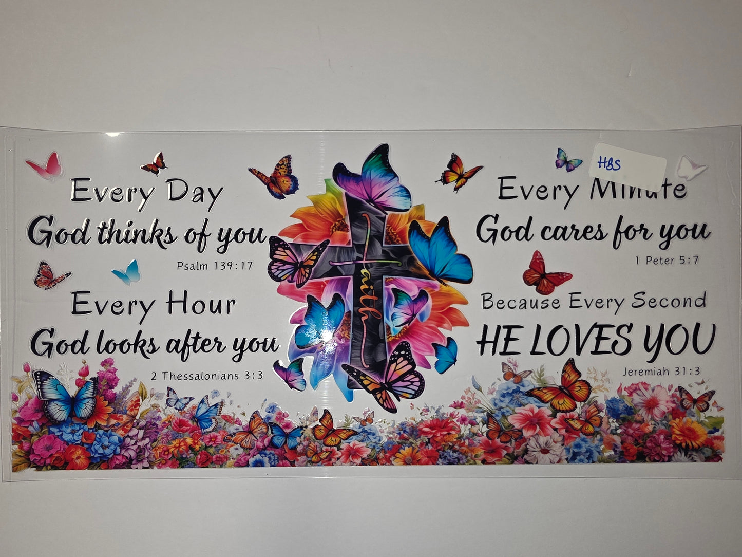 Inspirational Butterfly & Floral Cross Tumbler Wrap | Christian Faith Drinkware Design