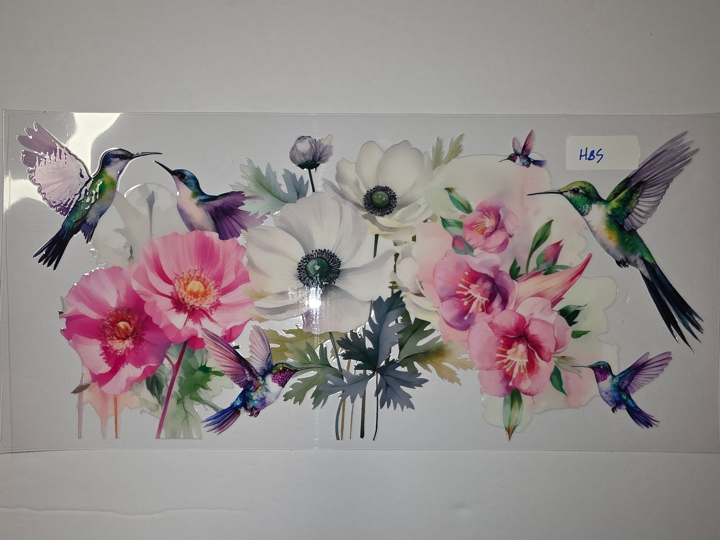 Hummingbird & Floral Tumbler Wrap - Pink, White, Green Watercolor Design