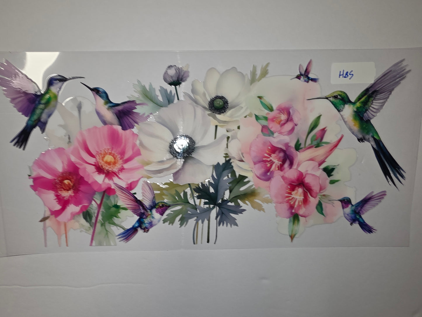 Hummingbird & Floral Tumbler Wrap - Pink, White, Purple & Green Watercolor Design