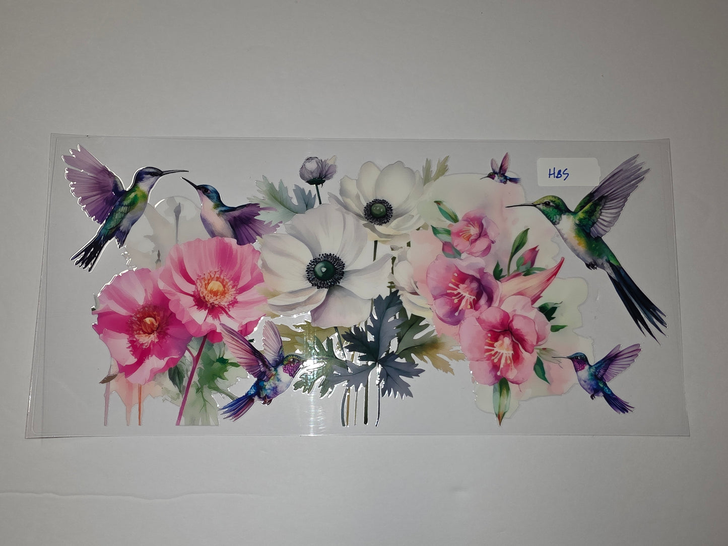 Hummingbird & Floral Tumbler Wrap | Pink, White & Green Watercolor Design | Drinkware Decal