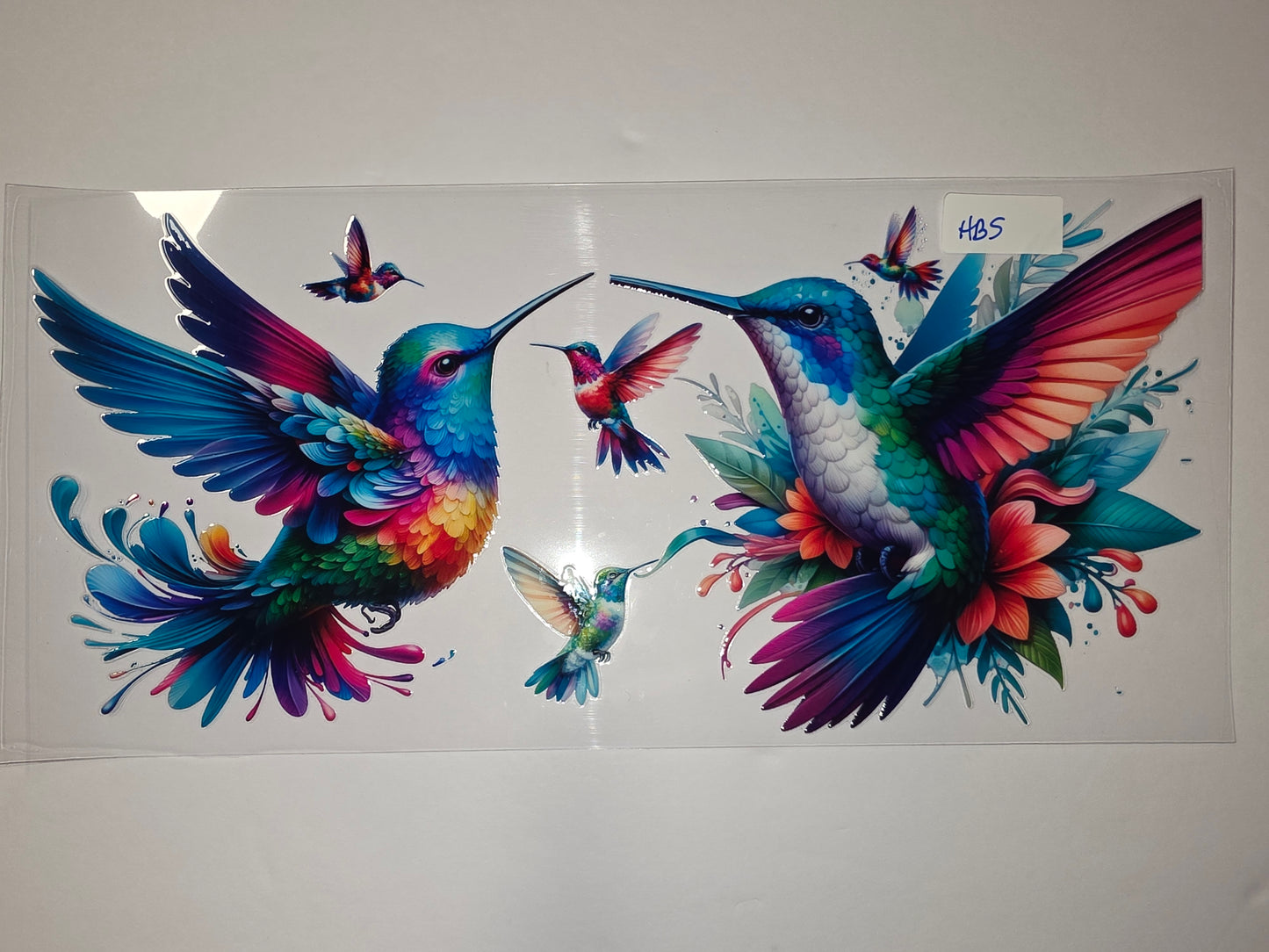 Vibrant Rainbow Hummingbird Tumbler Wrap - Colorful Bird & Floral Design