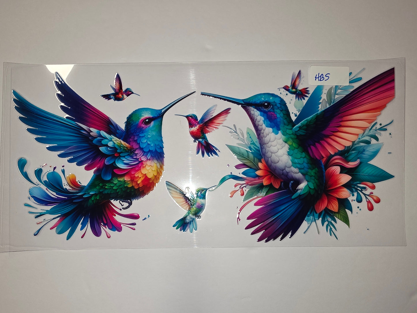 Vibrant Rainbow Hummingbird Tumbler Wrap - Watercolor Floral Design