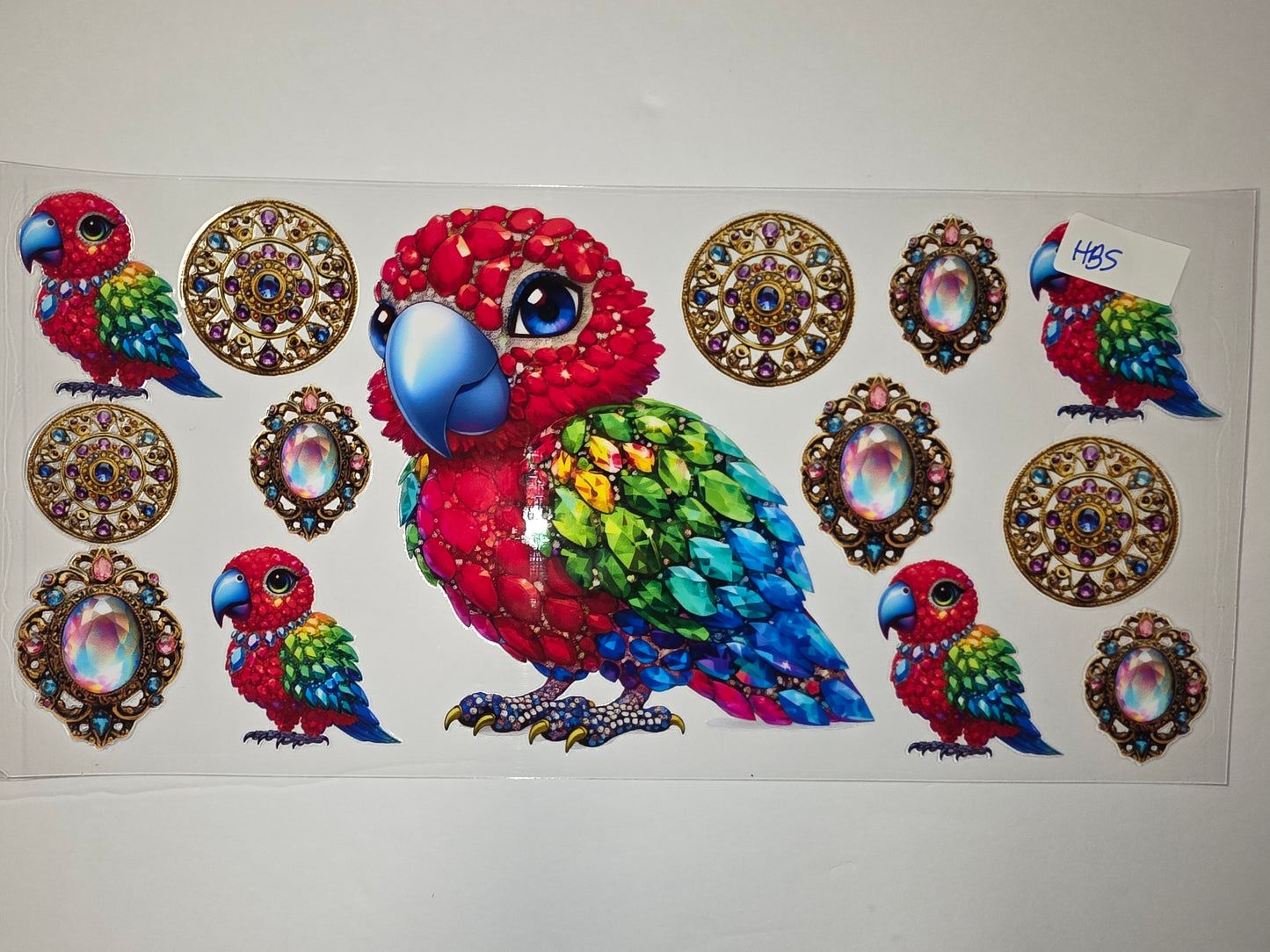 Jeweled Parrot & Gemstone Wraps for Tumblers - Vibrant Tropical Bird & Ornate Designs