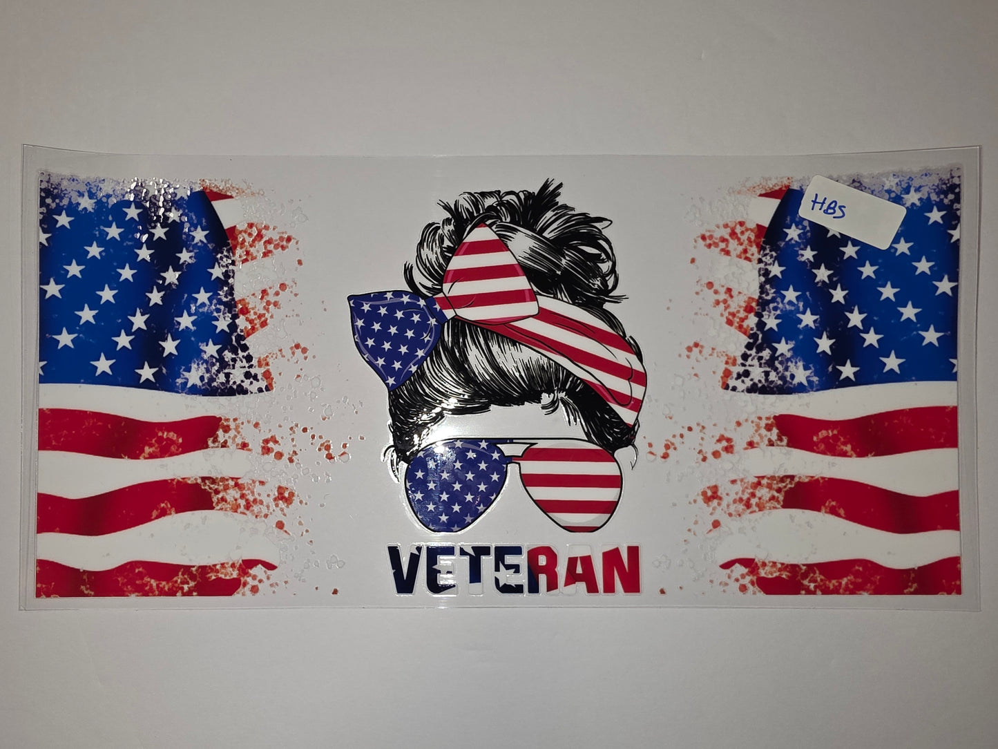 Patriotic Veteran Messy Bun Tumbler Wrap | American Flag Design | Red, White, Blue