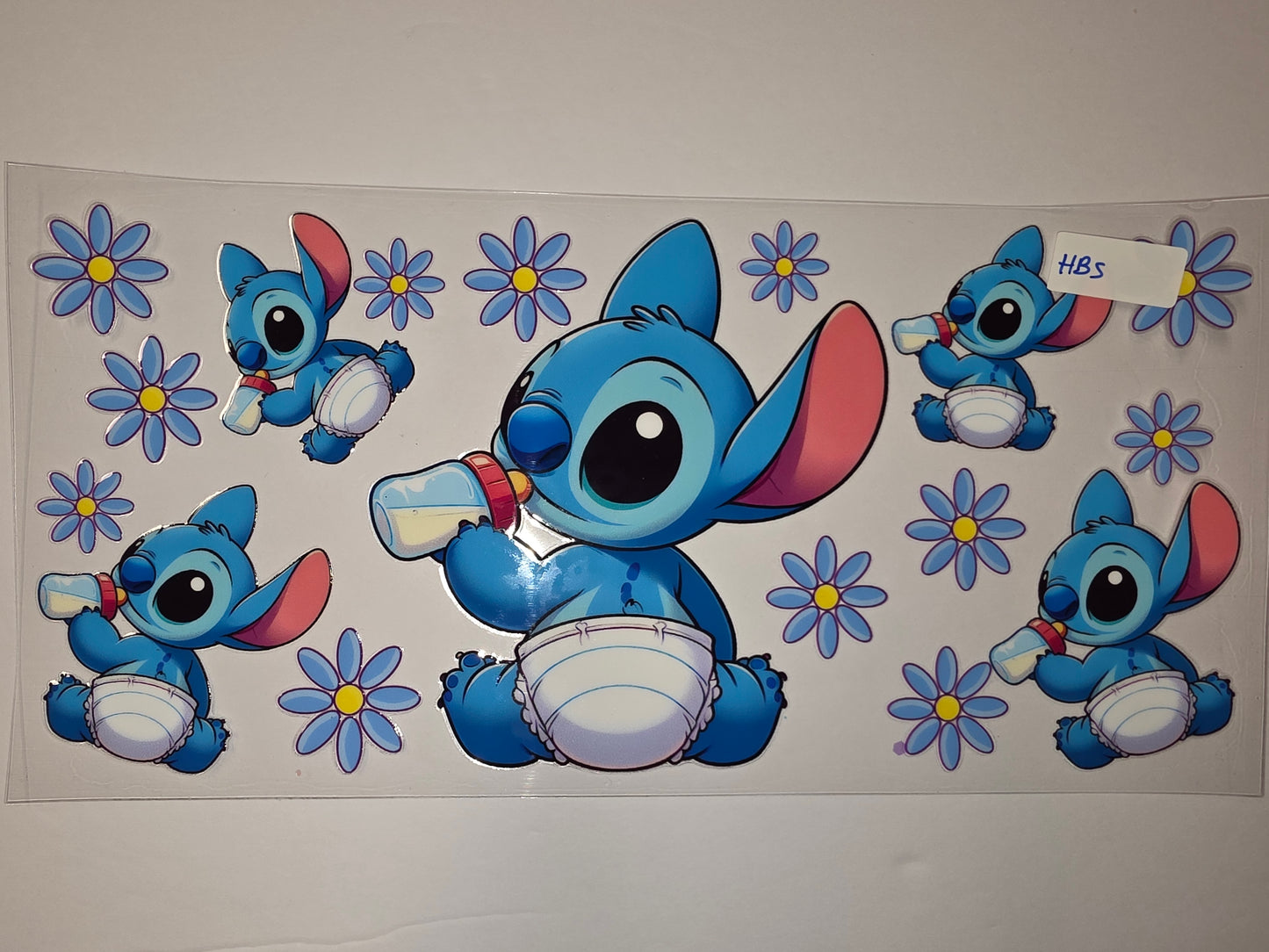 Baby Stitch Tumbler Wrap - Cute Blue Alien with Flowers - Sublimation Design