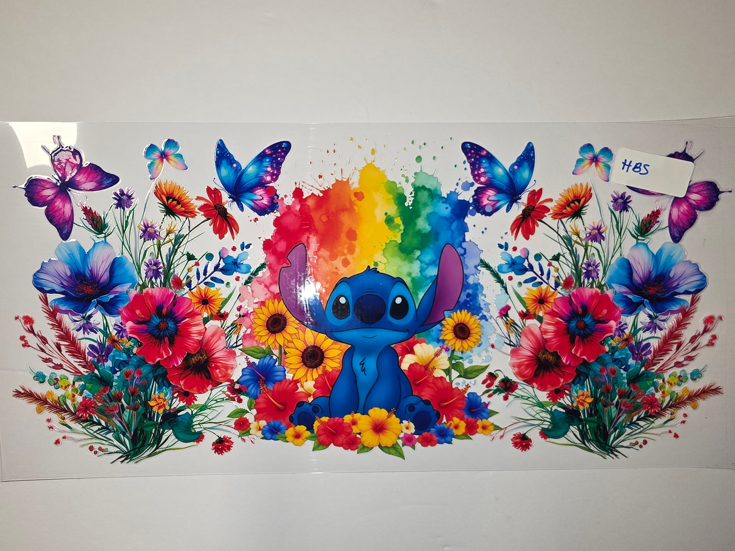 Stitch Floral Butterfly Tumbler Wrap - Vibrant Rainbow Watercolor Design