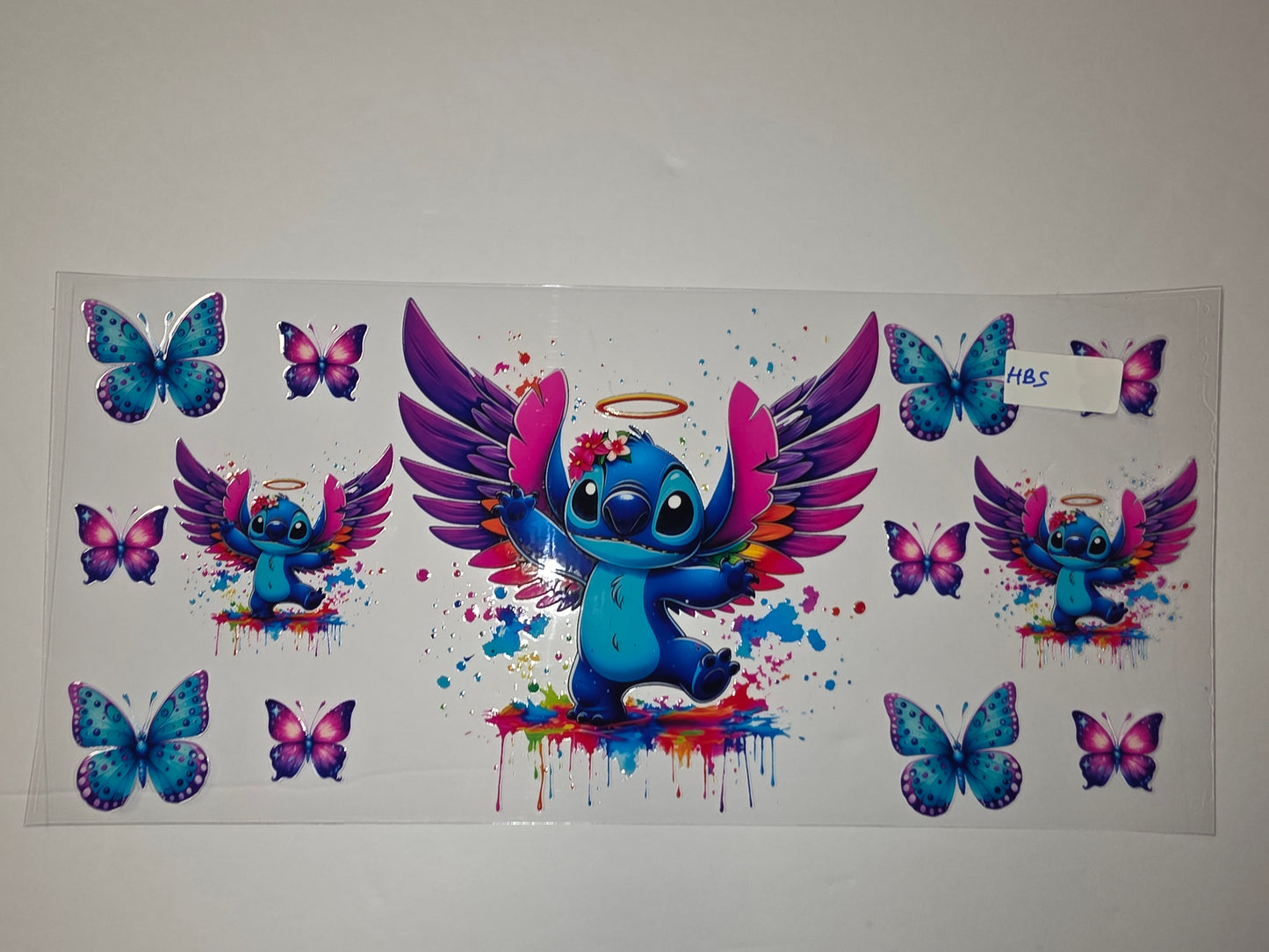 Stitch Angel Wings Butterfly Tumbler Wrap - Blue, Pink, Purple, Teal - Sublimation Design