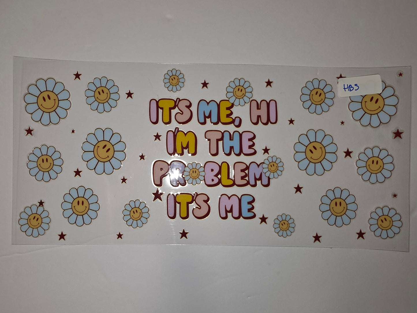 Retro Smiley Flower Tumbler Wrap | "It's Me, Hi" Design | Pastel Blue & Yellow