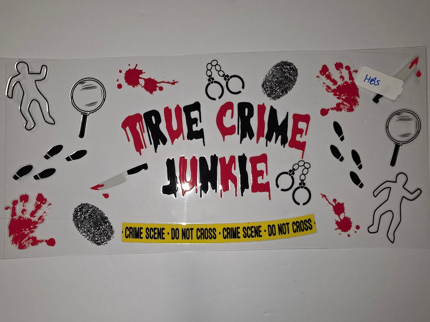 True Crime Junkie Tumbler Wrap - Red & Black Crime Scene Design