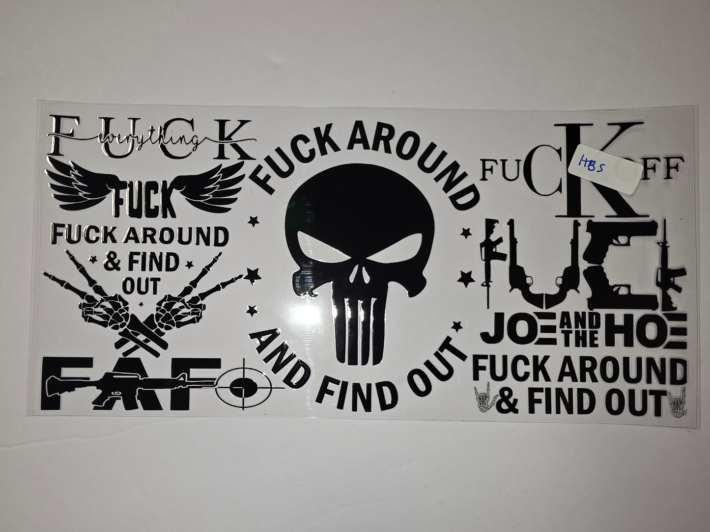 Punisher Skull & Guns Tumbler Wrap | "Fuck Around & Find Out" Design | Black & White