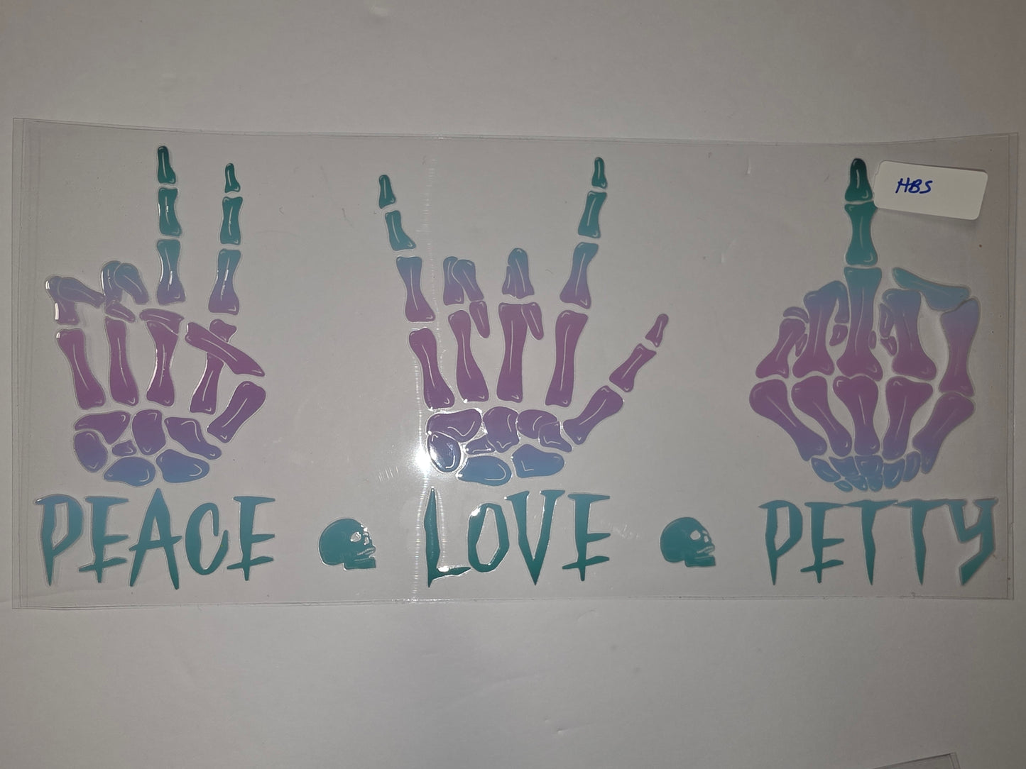 Skeleton Hand Peace Love Petty Tumbler Wrap - Teal & Purple Gradient