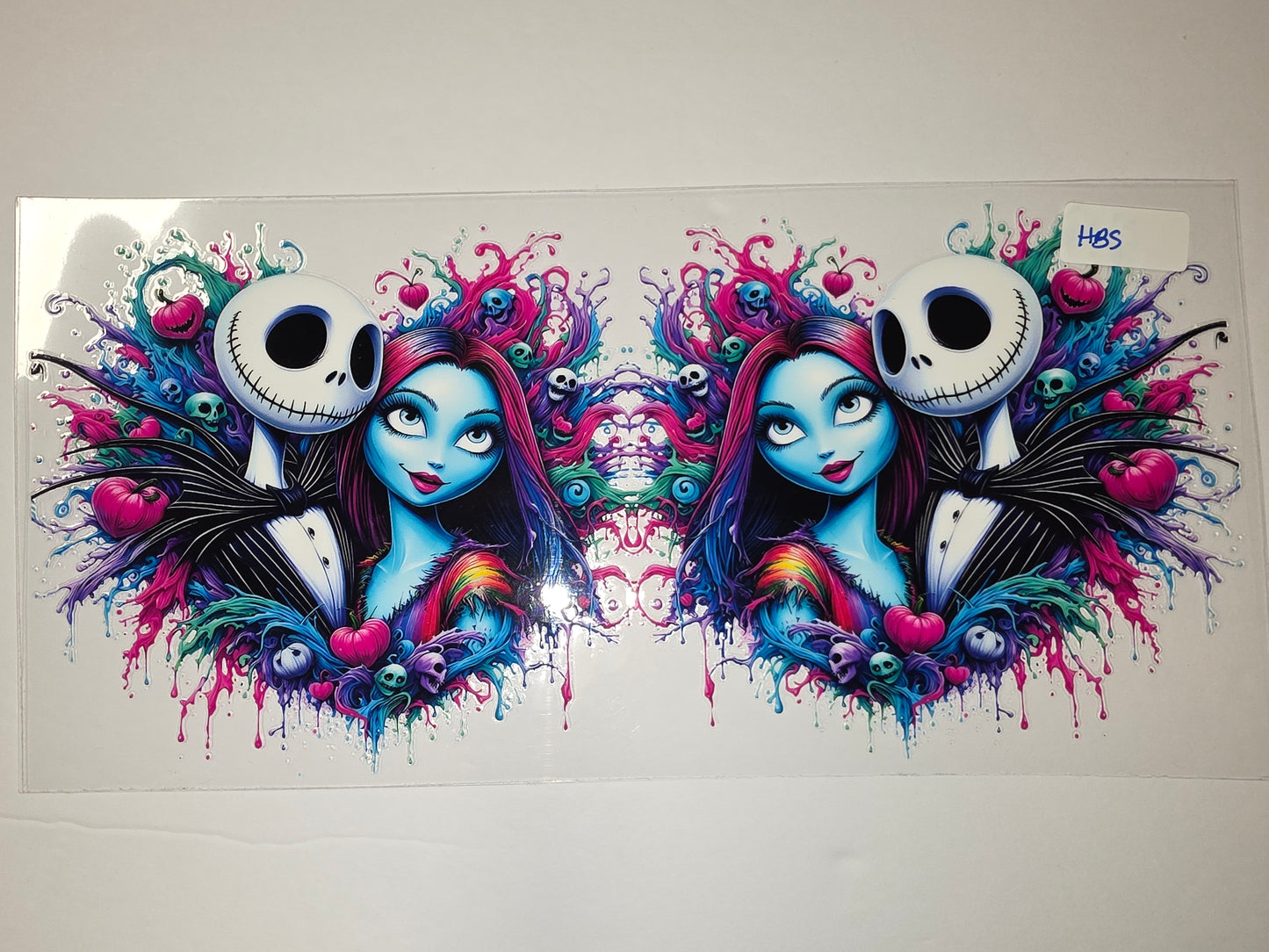 Jack and Sally Nightmare Splatter Tumbler Wrap | Gothic Romance Drinkware Design