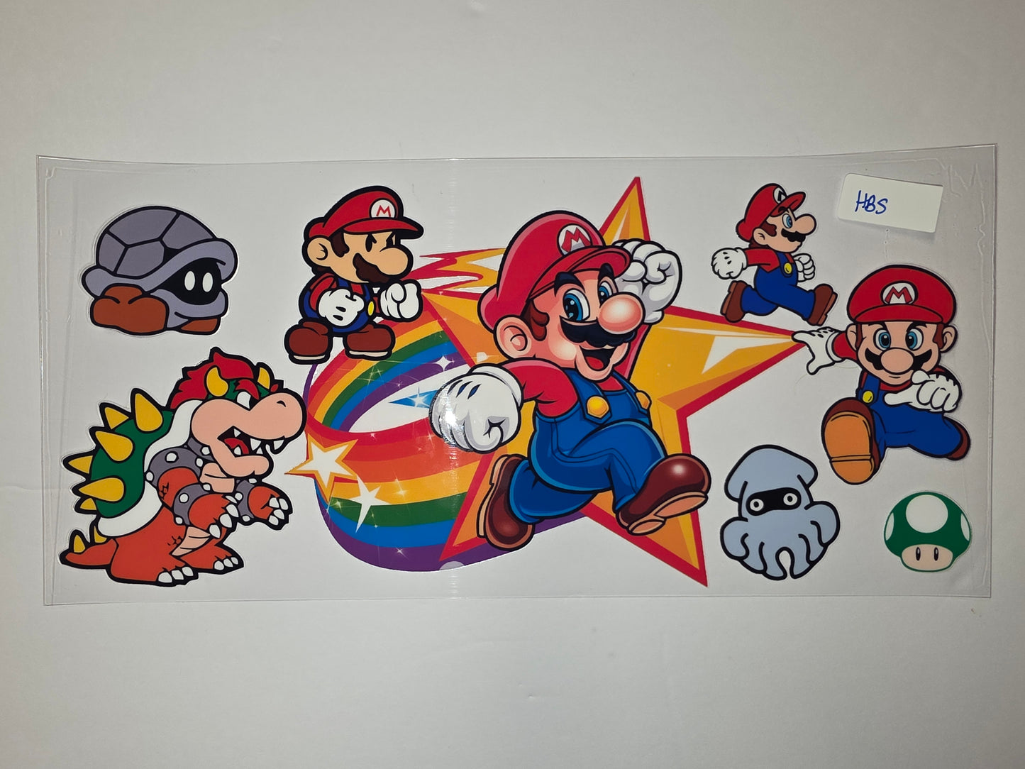 Super Mario Bros Tumbler Wrap - Mario, Luigi, Bowser, Yoshi, Mushroom, Star & Rainbow Design