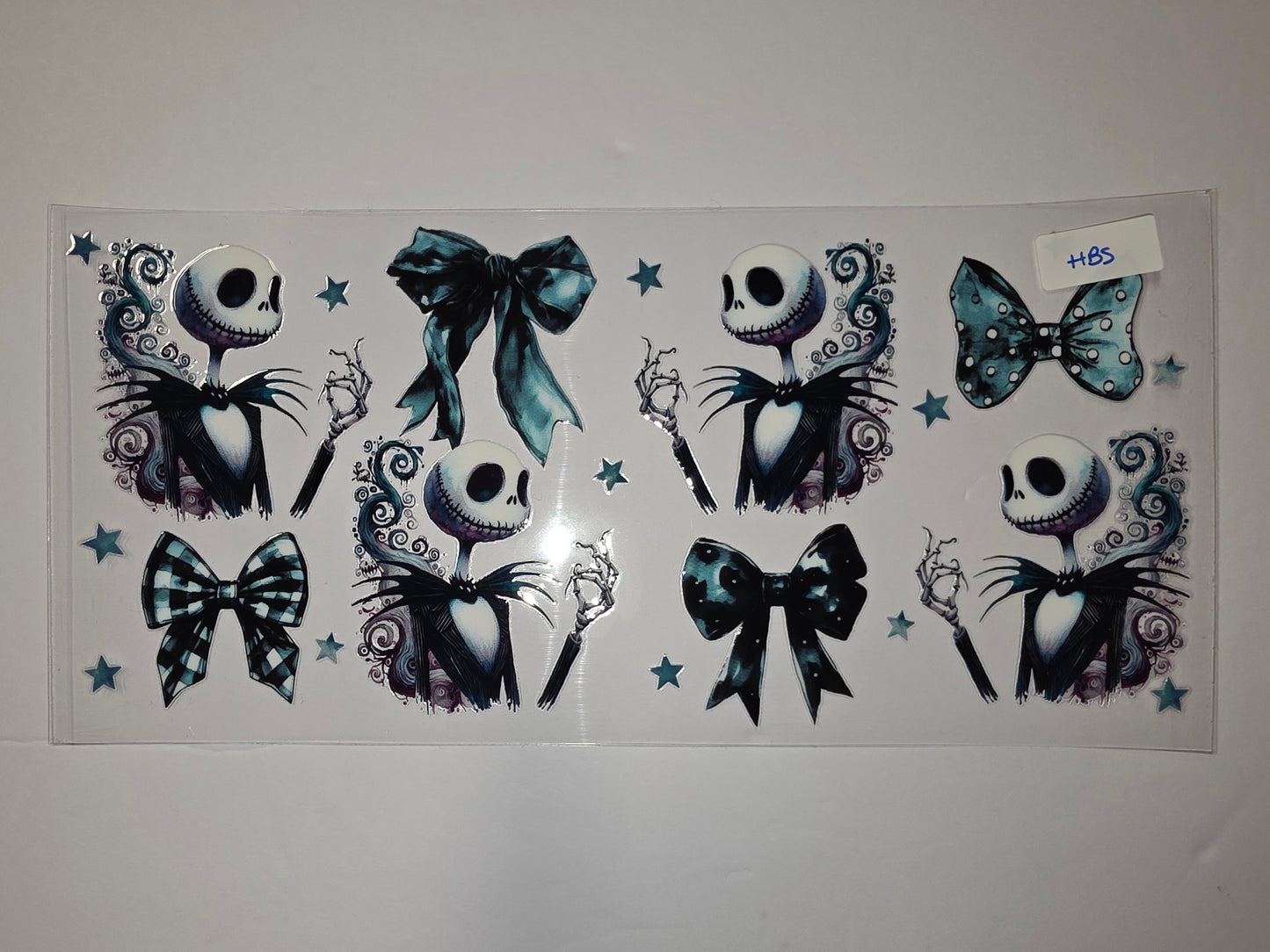 Jack Skellington Tumbler Wrap - Spooky Teal & Black Bows & Stars - Halloween Drinkware Design