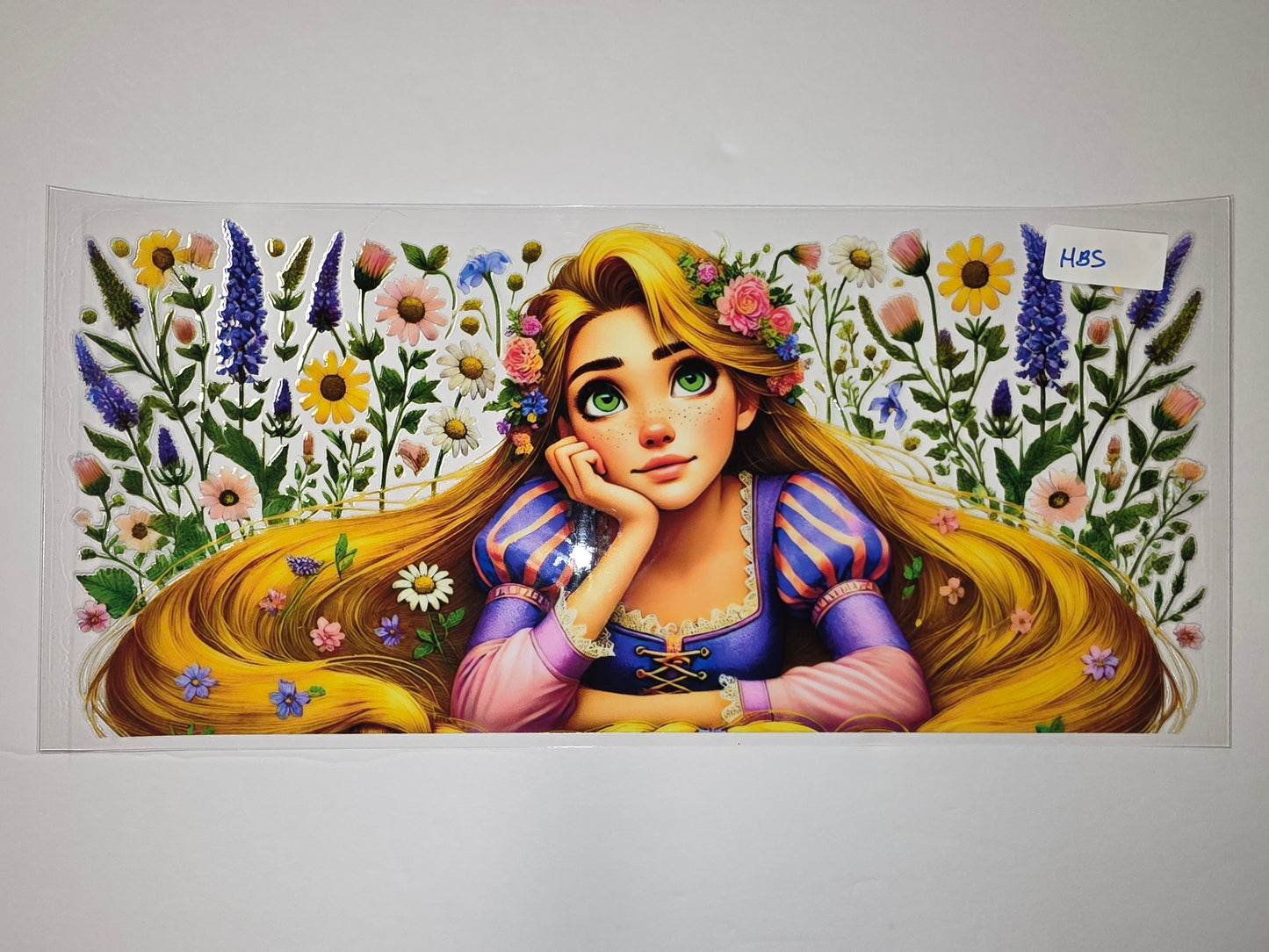Enchanted Princess Floral Tumbler Wrap - Blonde Hair, Green Eyes, Pink & Purple Dress, Wildflowers