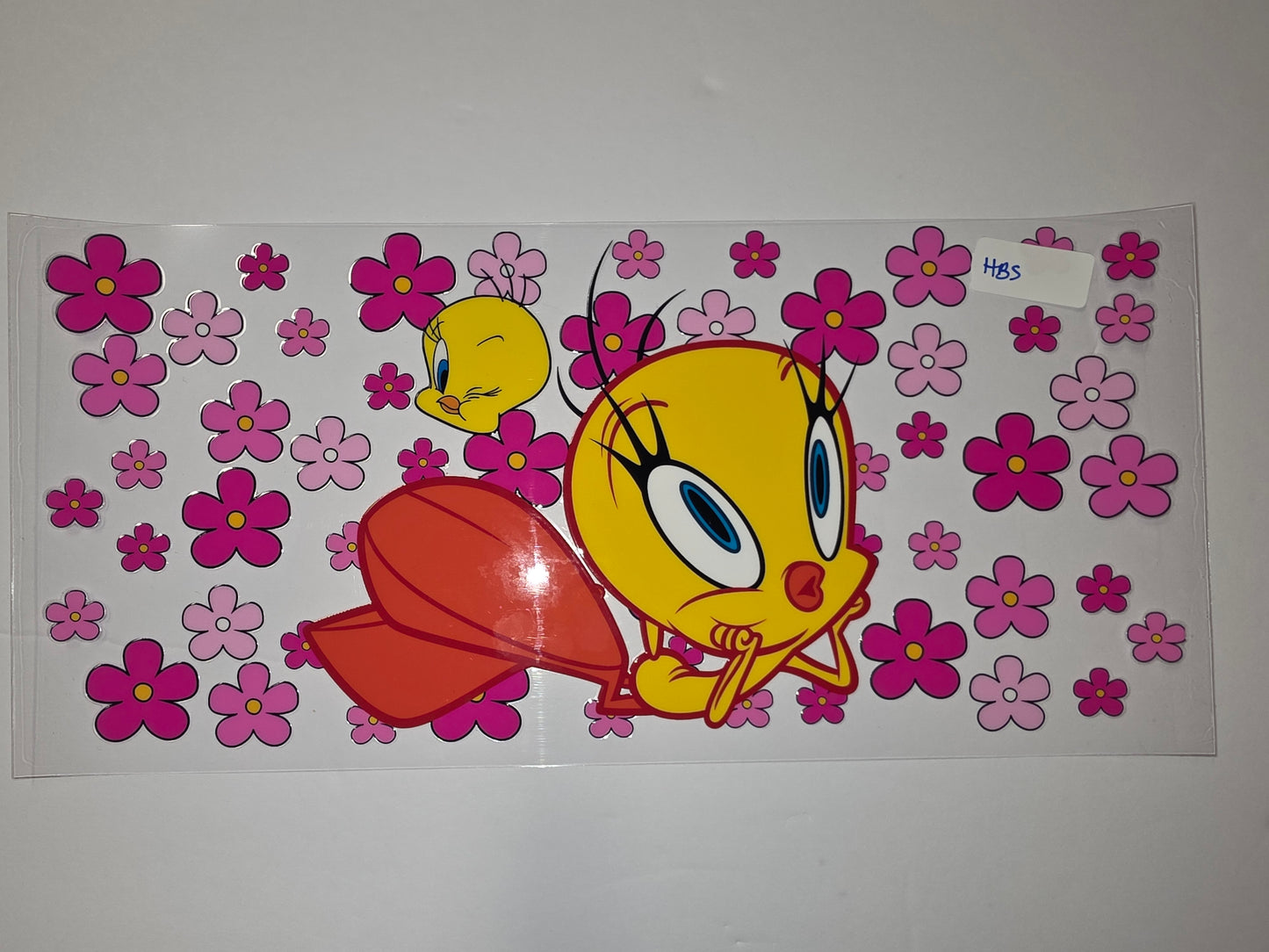 Cute Tweety Bird & Pink Flowers Tumbler Wrap | Cartoon Character Drinkware Design