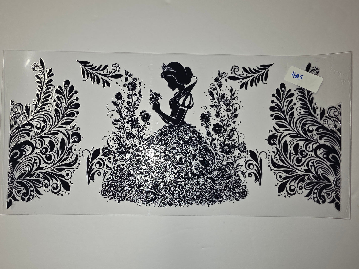 Black Silhouette Princess Floral Tumbler Wrap - Elegant Swirls & Flowers Design