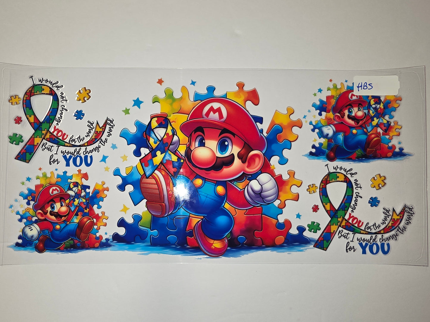 Mario Puzzle Autism Awareness Tumbler Wrap - Vibrant Colors & Inspiring Message