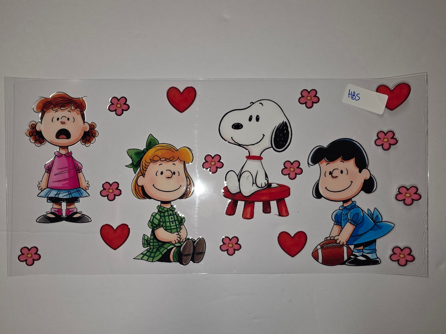 Peanuts Gang Tumbler Wrap - Snoopy, Lucy, Sally, Peppermint Patty - Hearts & Flowers Design