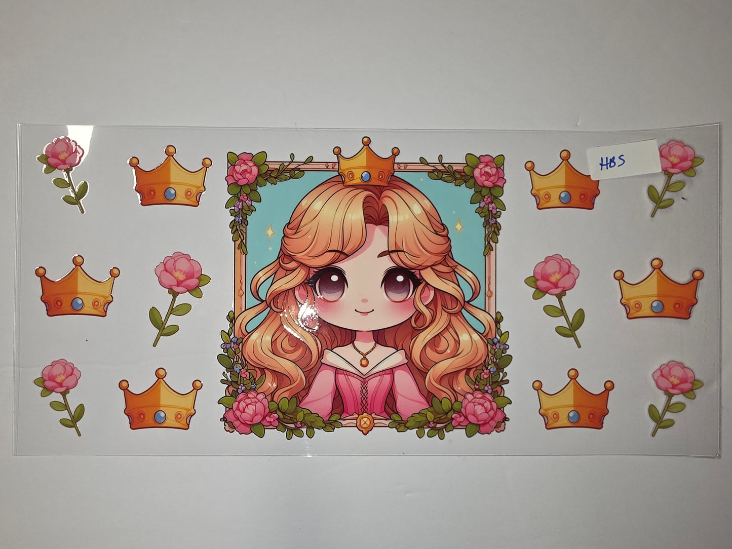 Chibi Princess Tumbler Wrap - Pink Roses & Gold Crowns - Kawaii Anime Style Drinkware Design