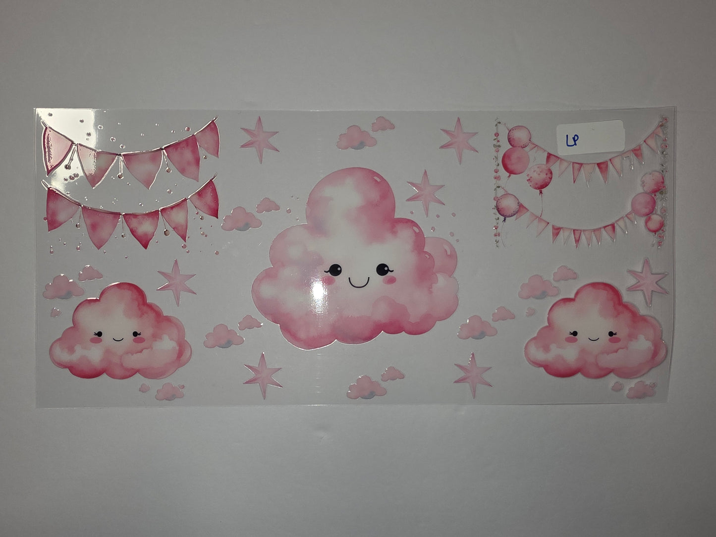 Cute Pink Cloud & Star Tumbler Wrap | Kawaii Baby Shower Drinkware Design